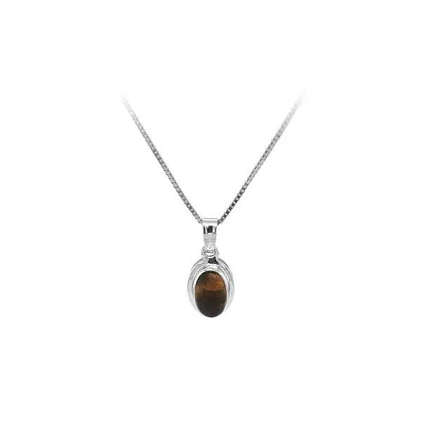 Pendant with Tiger Eye in White Gold