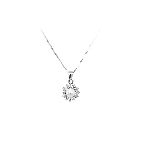 Pendant with Pearl and White Gold Zircons
