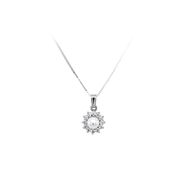 Pendant with Pearl and White Gold Zircons