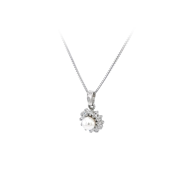 Pendant with Pearl and White Gold Zircons