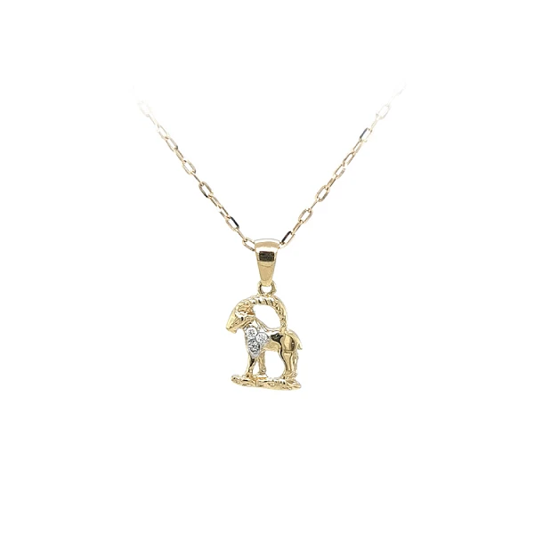 Gold Pendant Sign of the Capricorn with Zircons
