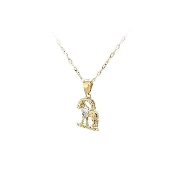 Gold Pendant Sign of the Capricorn with Zircons