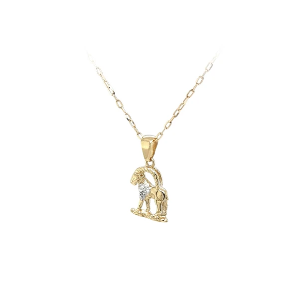 Gold Pendant Sign of the Capricorn with Zircons