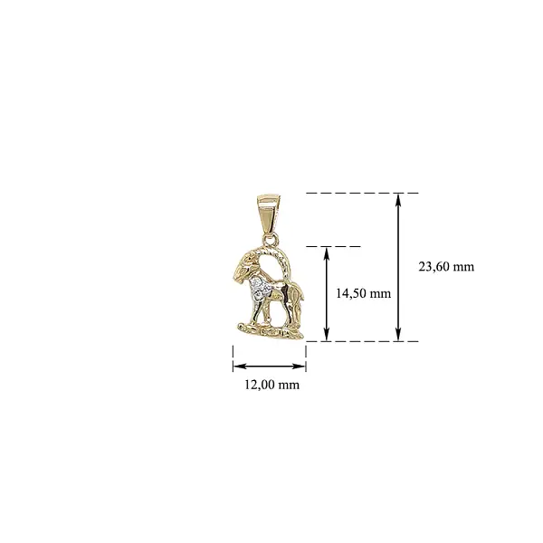 Gold Pendant Sign of the Capricorn with Zircons