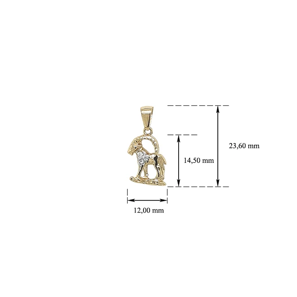 Gold Pendant Sign of the Capricorn with Zircons