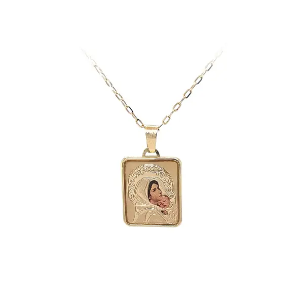 Gold Pendant Madonna Mary and Baby Jesus