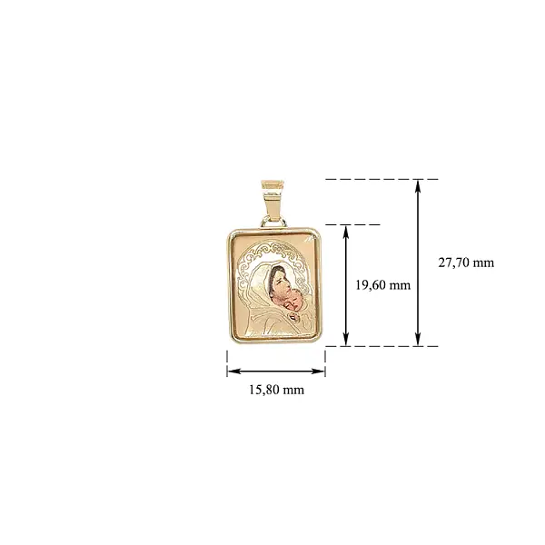 Gold Pendant Madonna Mary and Baby Jesus
