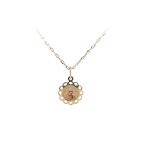 Gold Pendant Madonna Mary and Baby Jesus