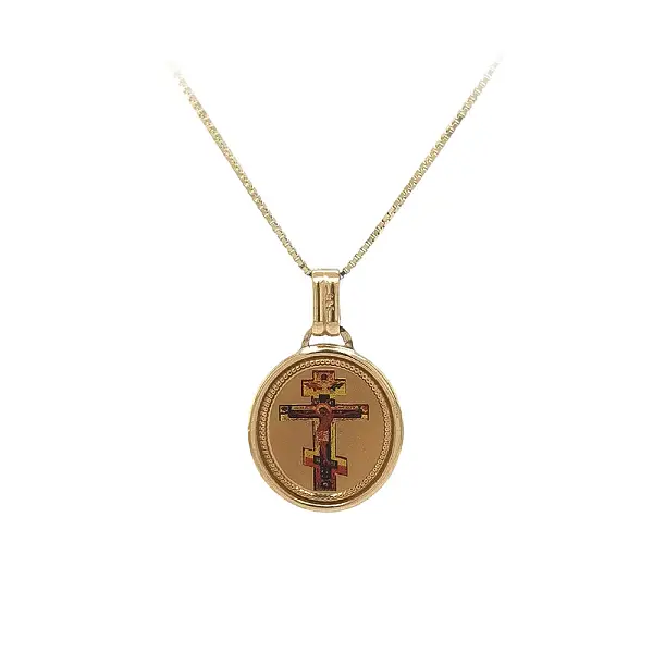 Elegant Medallion with Orthodox Cross in Gold