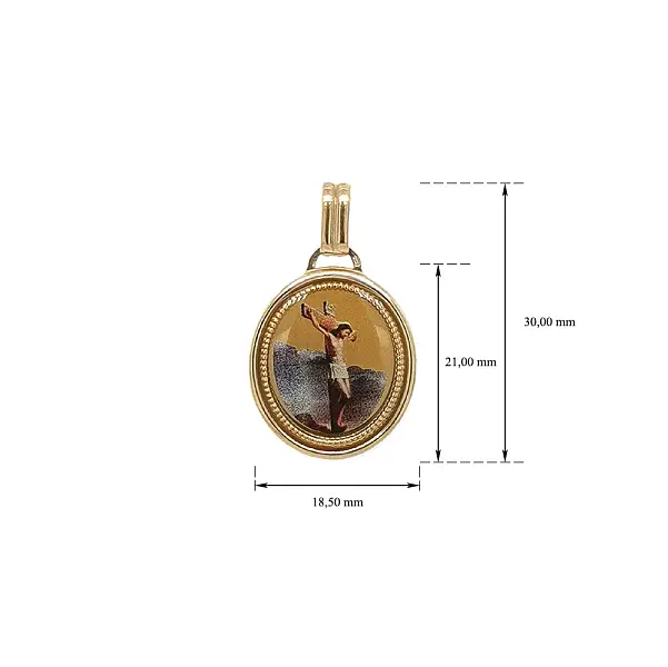Polished Yellow Gold medallion with Christ on the Cross
