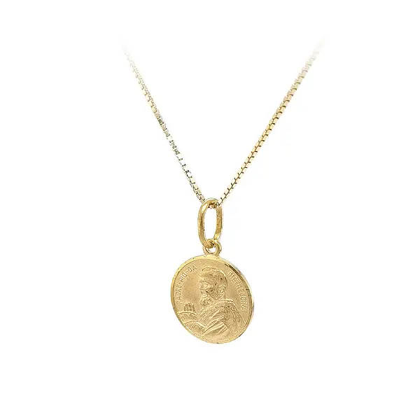Gold Pendant Medallion Saint Padre Pio