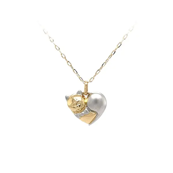 Pendant Heart Cat made of Combined Gold