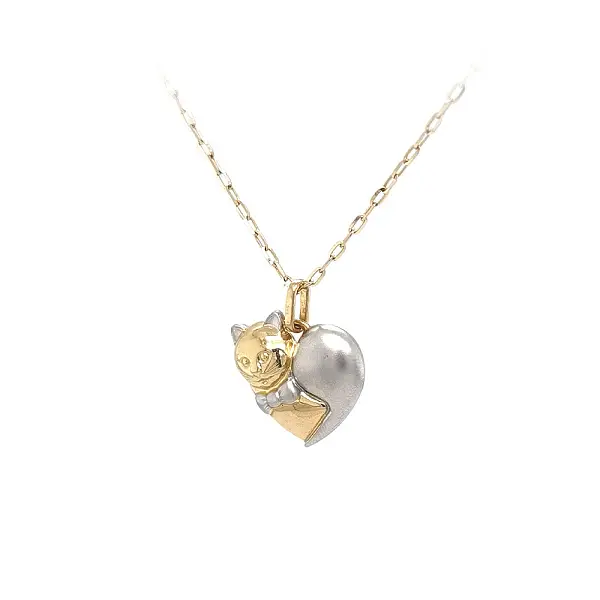 Pendant Heart Cat made of Combined Gold