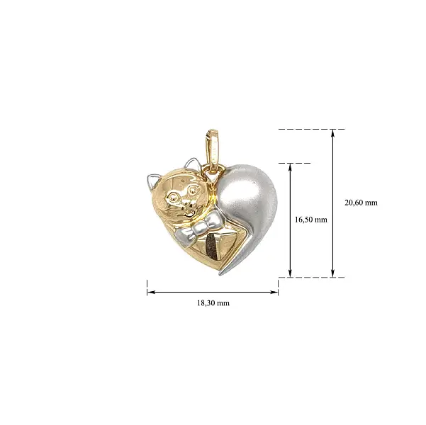 Pendant Heart Cat made of Combined Gold