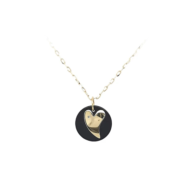 Gold Pendant Heart with Onyx