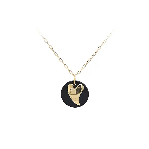 Gold Pendant Heart with Onyx