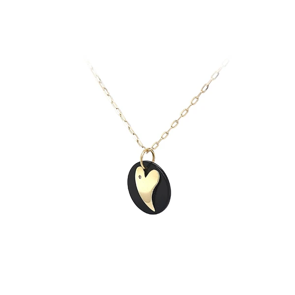 Gold Pendant Heart with Onyx