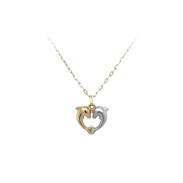 Gold Pendant Heart with Dolphins