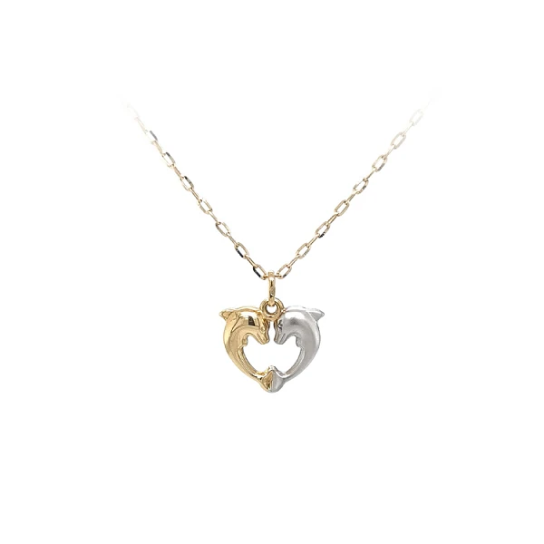 Gold Pendant Heart with Dolphins