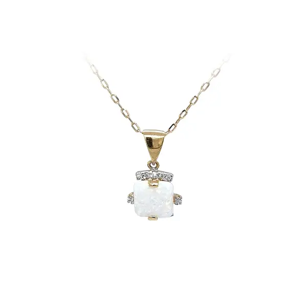 Gold Pendant with Opal and Zircons