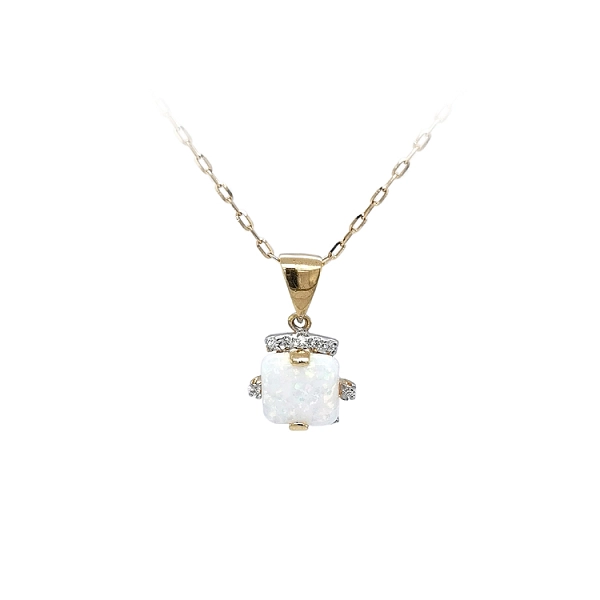Gold Pendant with Opal and Zircons
