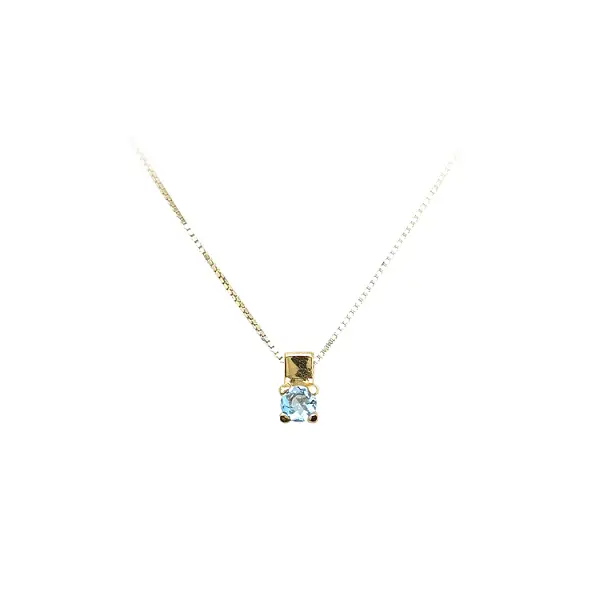 Gold Solitaire Pendant with Blue Stone