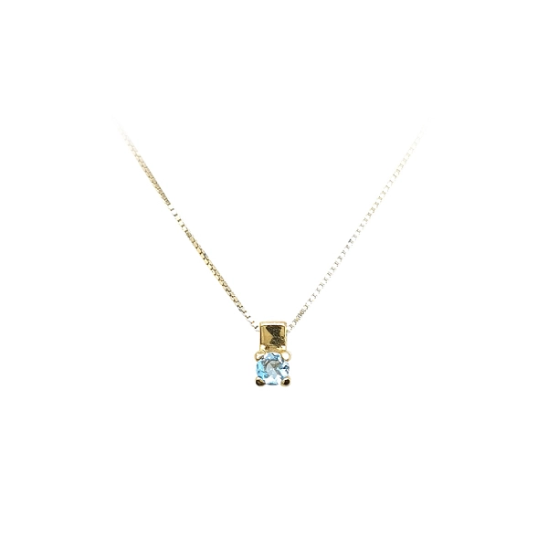 Gold Solitaire Pendant with Blue Stone