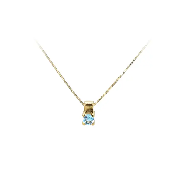 Gold Solitaire Pendant with Blue Stone