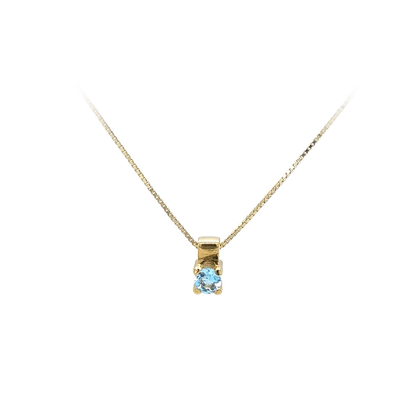 Gold Solitaire Pendant with Blue Stone