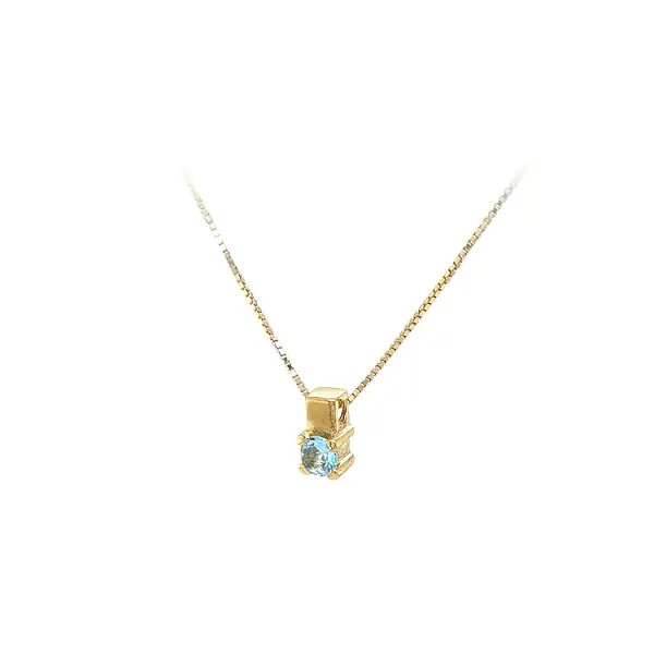 Gold Solitaire Pendant with Blue Stone