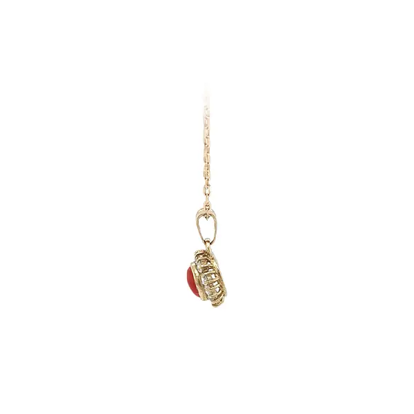 Gold Pendant with Coral and Zircons