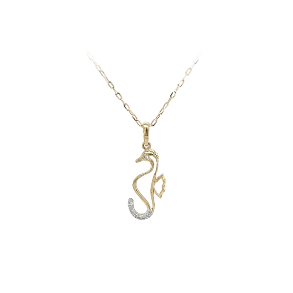 Gold Pendant Sea Horse with Zircons