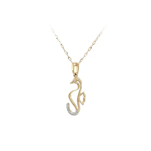Gold Pendant Sea Horse with Zircons