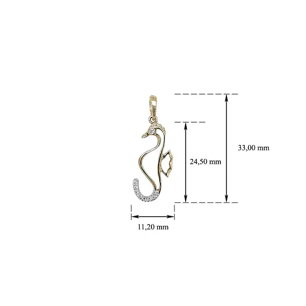 Gold Pendant Sea Horse with Zircons