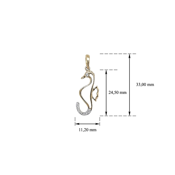 Gold Pendant Sea Horse with Zircons