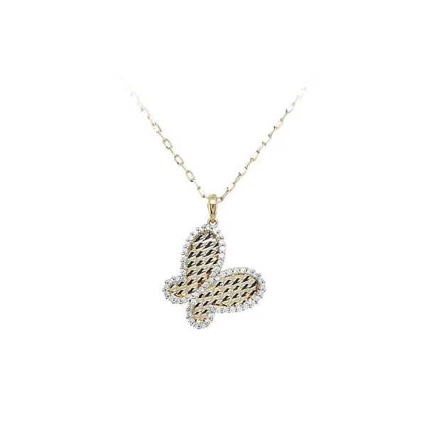 Gold Pendant Butterfly with Zircons