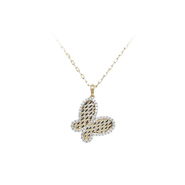 Gold Pendant Butterfly with Zircons