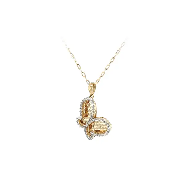 Gold Pendant Butterfly with Zircons