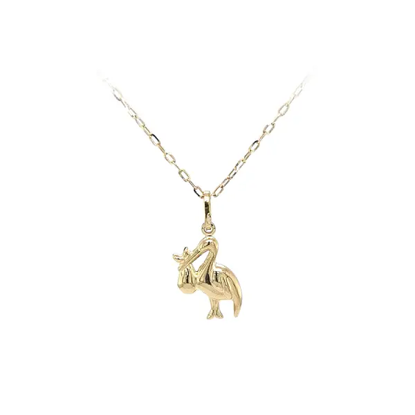 Gold Pendant Stork with Baby