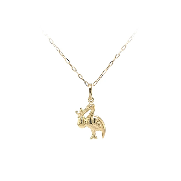 Gold Pendant Stork with Baby