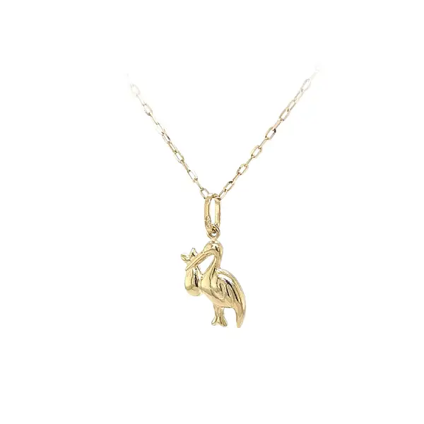 Gold Pendant Stork with Baby