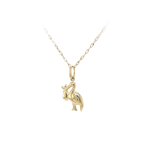 Gold Pendant Stork with Baby