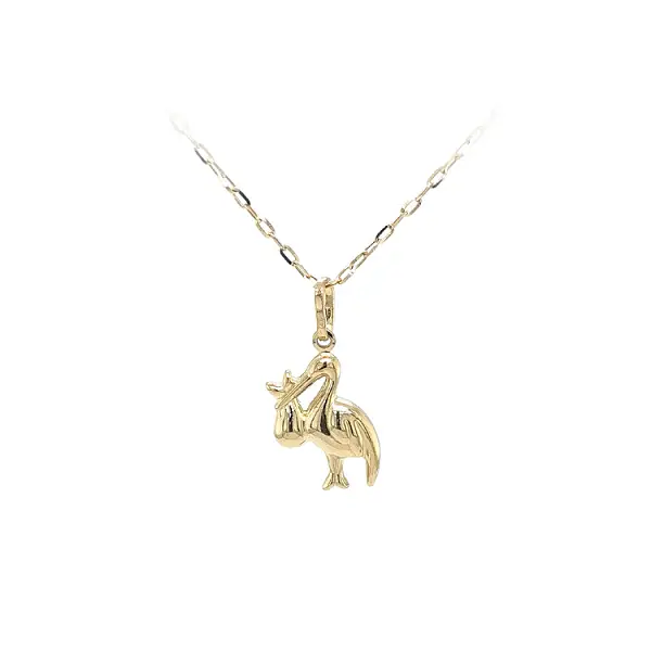 Gold Pendant Stork with Baby