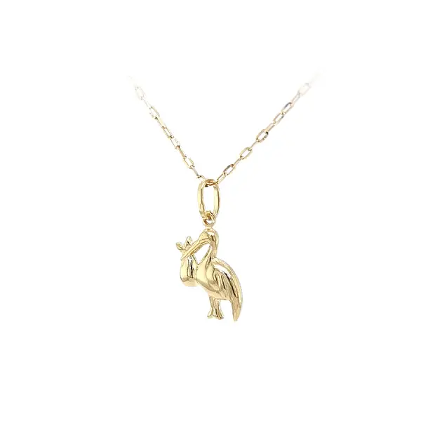Gold Pendant Stork with Baby