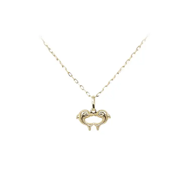 Gold Pendant Heart with Dolphins
