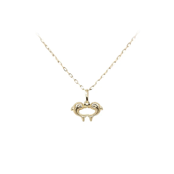 Gold Pendant Heart with Dolphins
