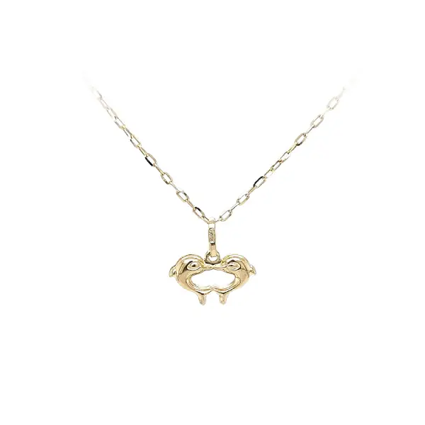 Gold Pendant Heart with Dolphins