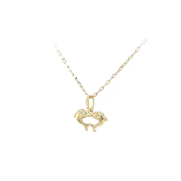 Gold Pendant Heart with Dolphins