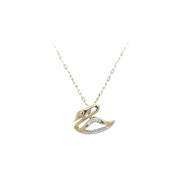 Gold Pendant Swan with Zircons