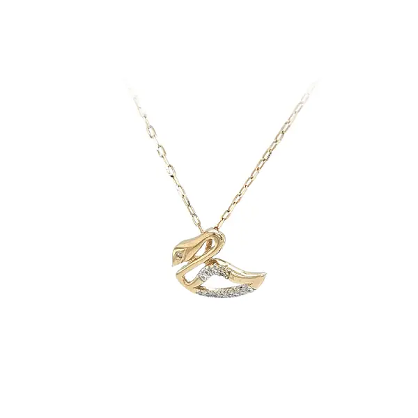 Gold Pendant Swan with Zircons